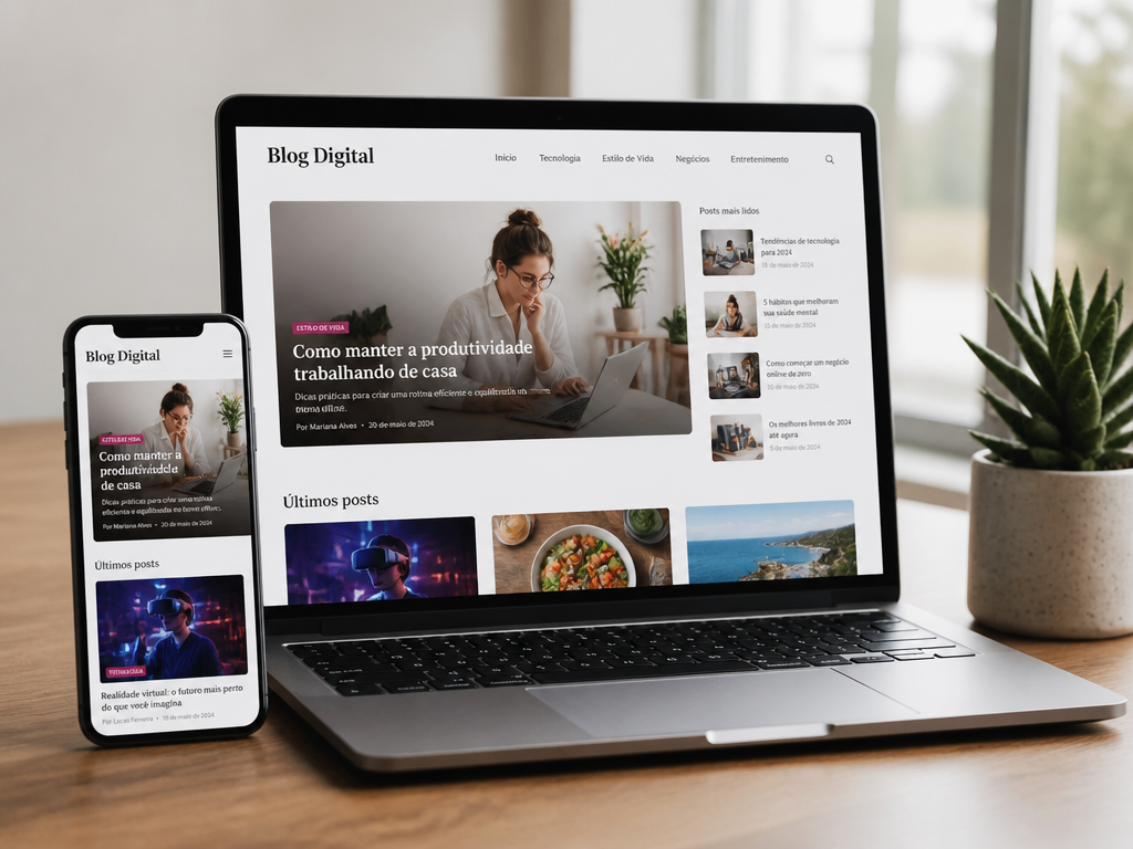 Blog responsivo em notebook e celular